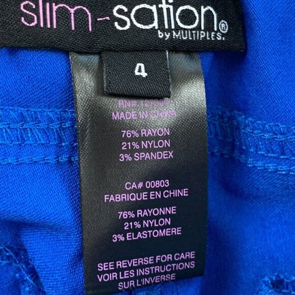 SlimSation Crop Pants sz 4 Bright Blue Stretch Pull on Inseam 23" New NWT - Picture 9 of 10